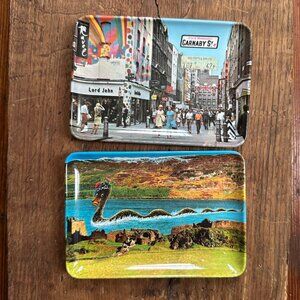 Vintage 70s travel souvenir small melanite trays lot of 2